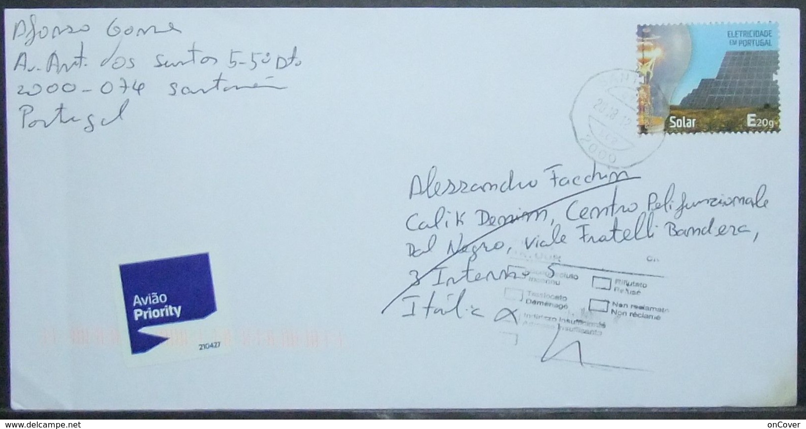 Portugal - Returned Cover To Italy 2018 Solar Energy - Lettres & Documents