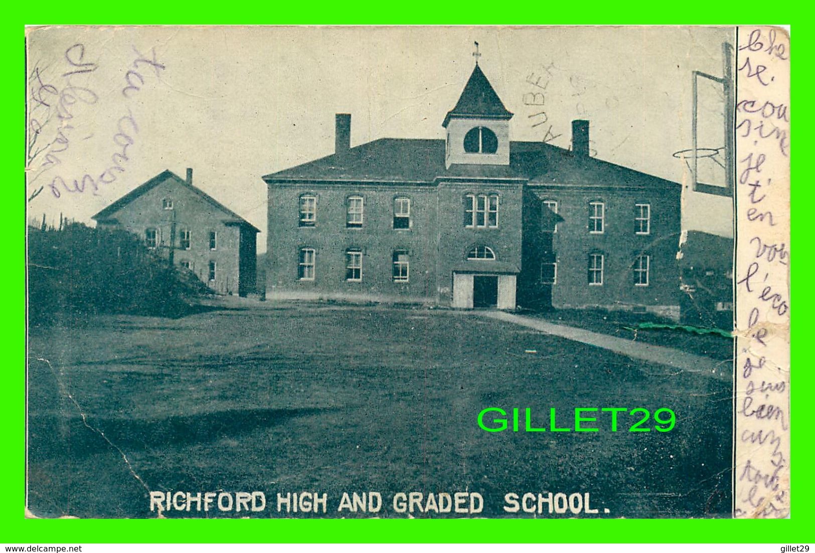 RICHFORD, VT - RICHFORD HIGH AND GRADED SCHOOL - TRAVEL IN 1907 - UNDIVIDED BACK - ACT OF CONGRESS, MAY 19, 1898 - - Autres & Non Classés