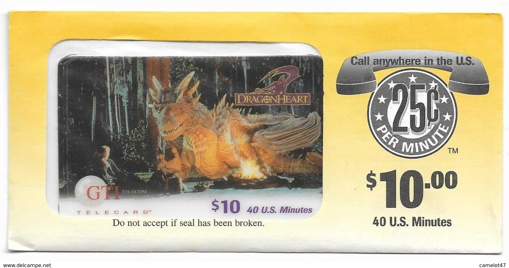 GTI  U.S.A., Movies, DragonHeart, $10, Prepaid Phone Card, SAMPLE, # Gtim-39 - Cinéma