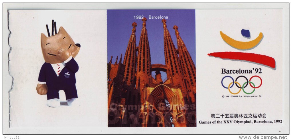 25th Olympic Game In 1992 Barcelona,Spain,La Sagrada Familia Catedral,Mascot,CN 12 History Of All Previous Olympiad PSC - Summer 1992: Barcelona