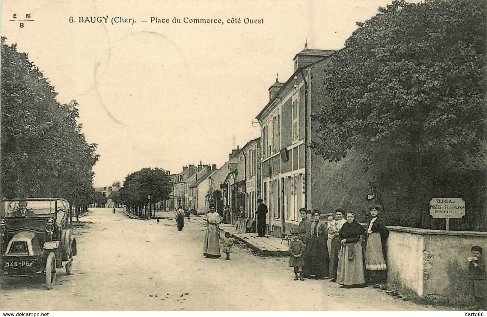Baugy * Place Du Commerce Côté Ouest * Bureau Poste Et Télégraphe * Voiture Ancienne - Baugy