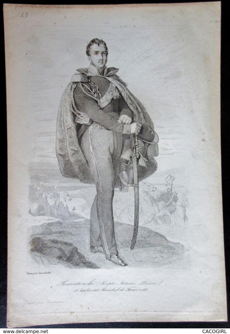 Gravure Sur Acier PONIATOWSKI Joseph Antoine . Prince . Peint Par Vauchelet  Maréchal  - Militaria - Uniforme - Estampes & Gravures