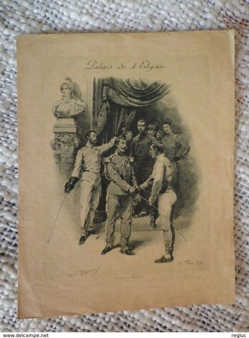 RARE PROGRAMME DE LA SEANCE D'ESCRIME DE 1895 - AU PALAIS DE L' ELYSEE - PRESIDENCE GENERAL GERVAIS - ILL. F. REGAMEY - Escrime