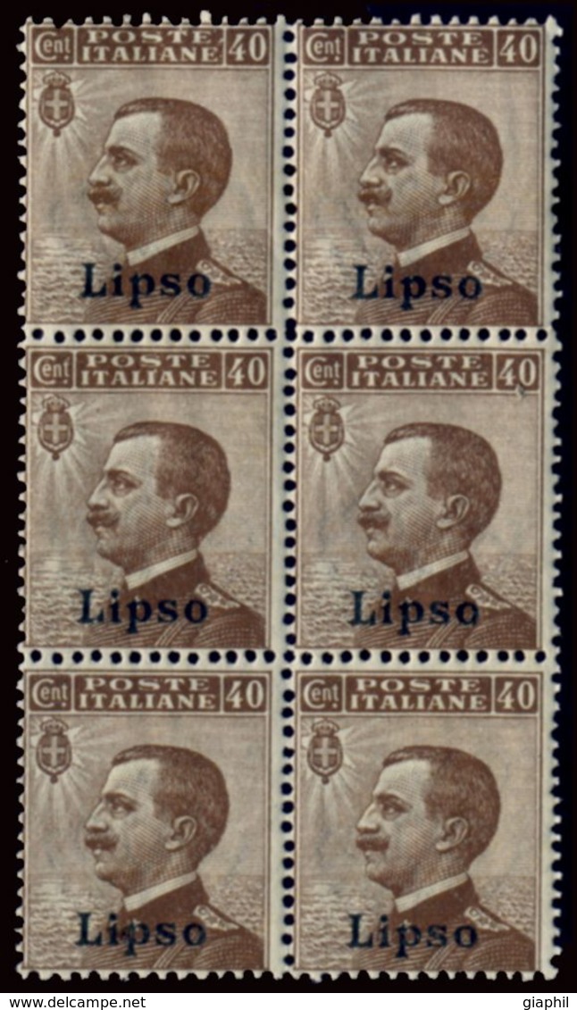 ITALIA ISOLE DELL'EGEO LIPSO 1912 40 C. (Sass. 6) BLOCCO DI SEI NUOVO INTEGRO ** - Aegean (Lipso)