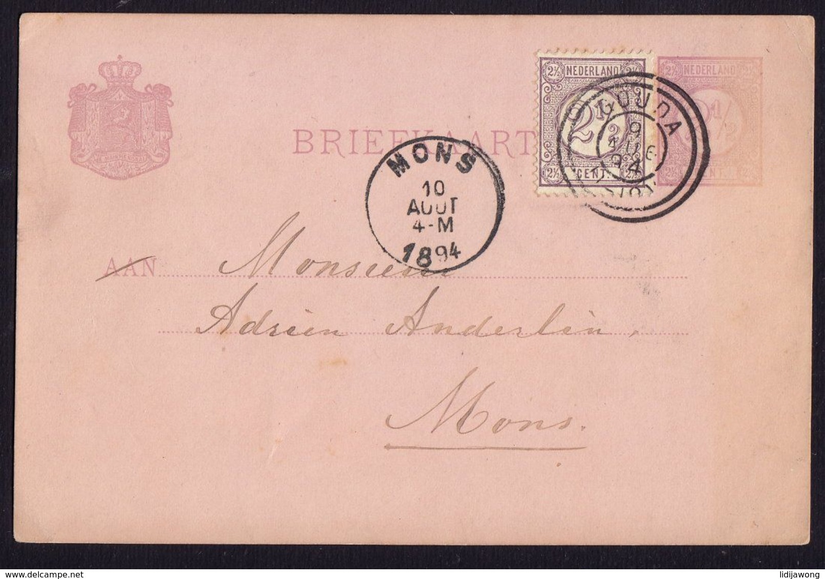 GOUDA To MONS Postal Card 1894  (see Sales Conditions) - Brieven En Documenten