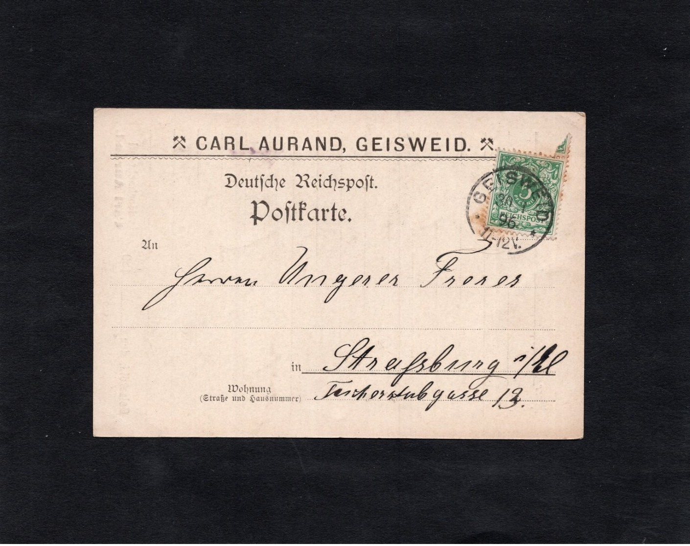 Cachet GEISWEID Sur YT 46 -  CARL AURAND, GEISWEID - Deutsche Reichspost POSTKARTE - Cartas & Documentos