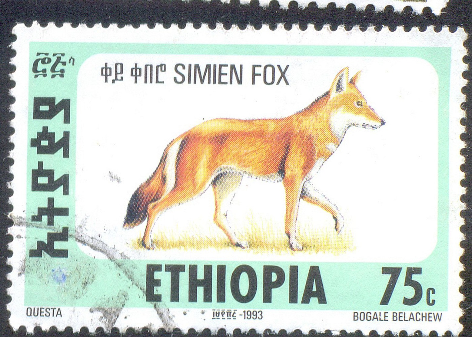 ETHIOPIA 75C USED STAMP 54648 SIMIEN FOX 1993 - Ethiopie