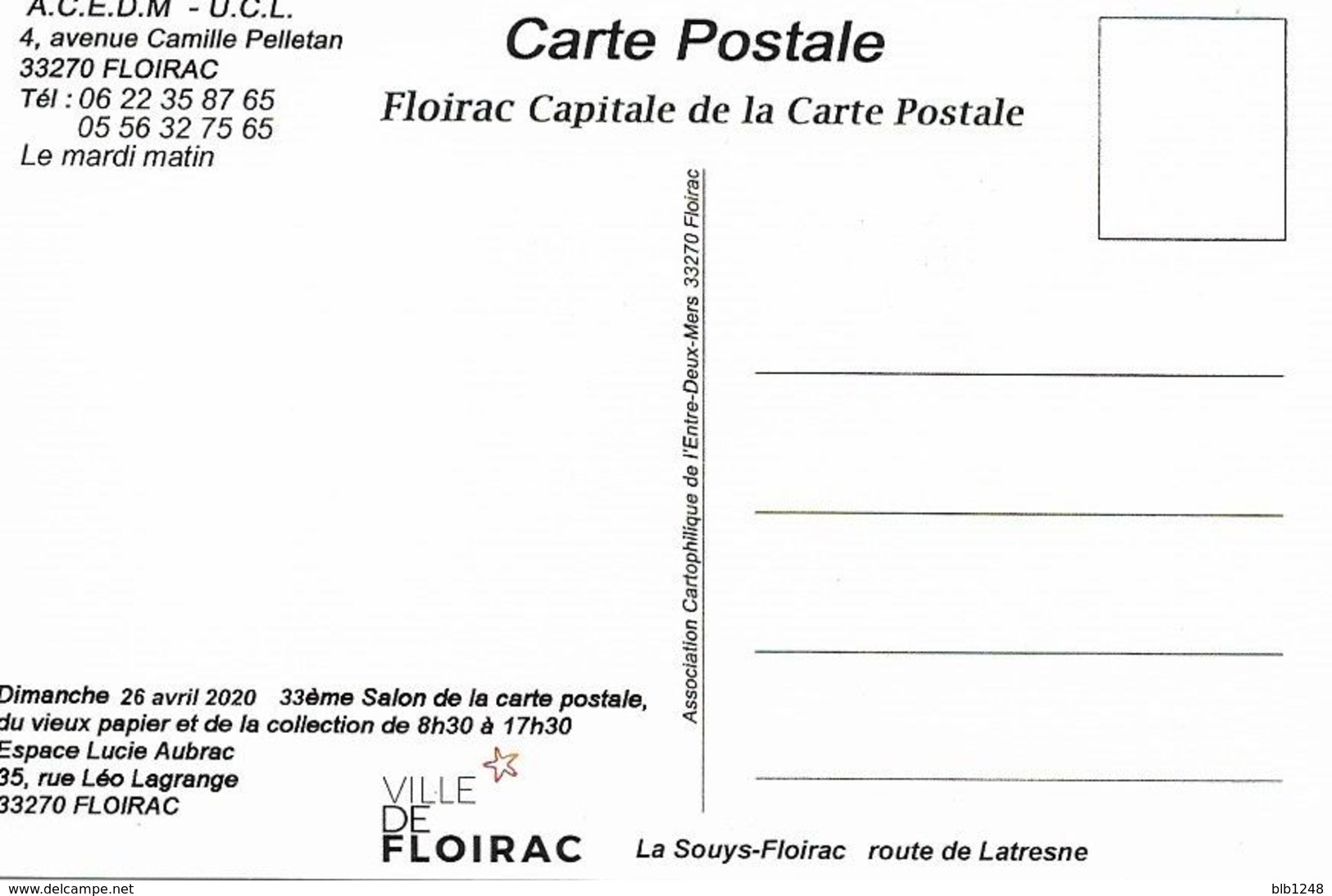 Association Cartophile De L' Entre Deux Mers Meilleurs Voeux 2020 Floirac La Souys Route De Latresne - Bourses & Salons De Collections