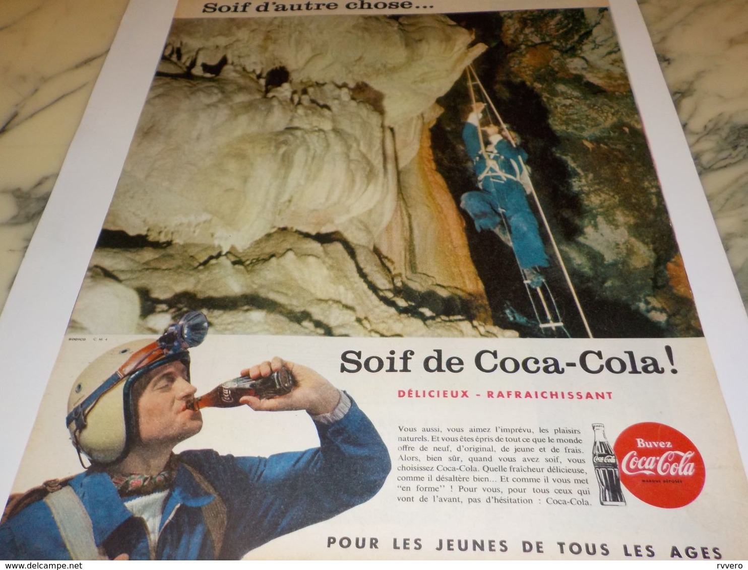 ANCIENNE PUBLICITE  SPELEO SOIF DE  COCA COLA 1958 - Affiches Publicitaires