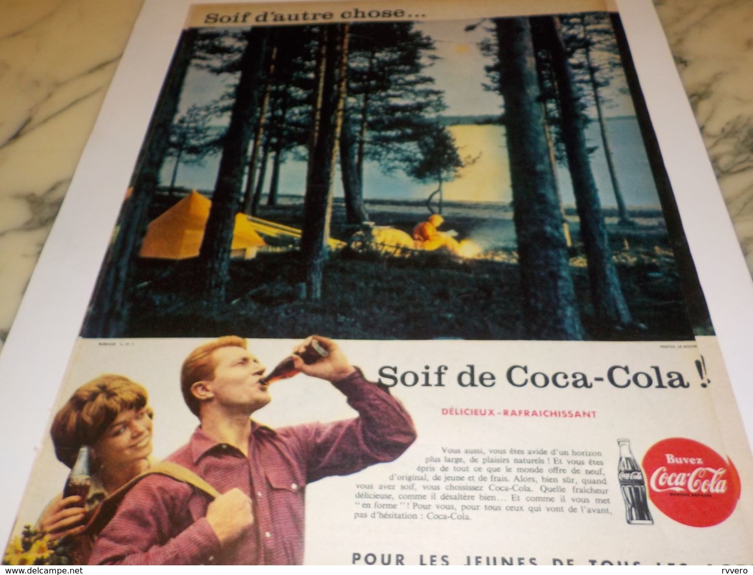 ANCIENNE PUBLICITE CAMPING  SOIF D AUTRE CHOSE SOIF DE  COCA COLA 1958 - Afiches Publicitarios