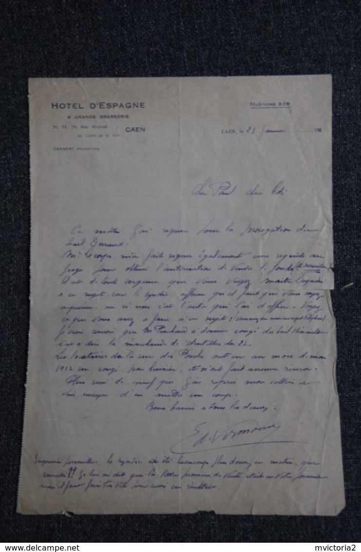 Facture Ancienne - CAEN, Hôtel D'ESPAGNE - 1900 – 1949