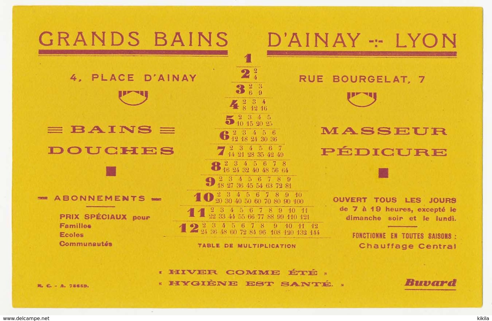 Buvard 21.8 X 14  GRANDS BAINS D'AINAY à Lyon Rhône Bains Douche Masseur Pédicure - Parfum & Cosmetica