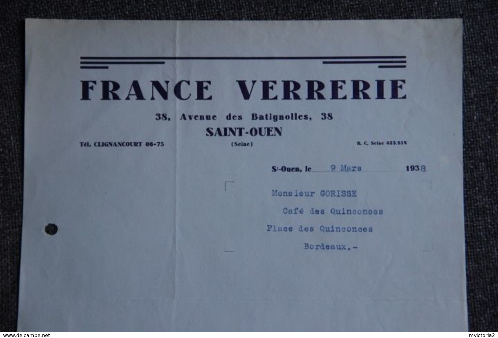 Facture Ancienne - ST OUEN, FRANCE VERRERIE - 1900 – 1949