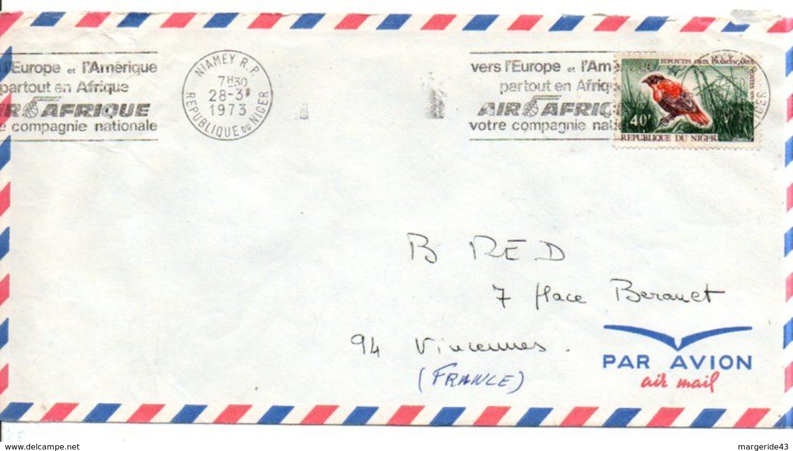 NIGER SEUL SUR LETTRE POUR LA FRANCE - Níger (1960-...)