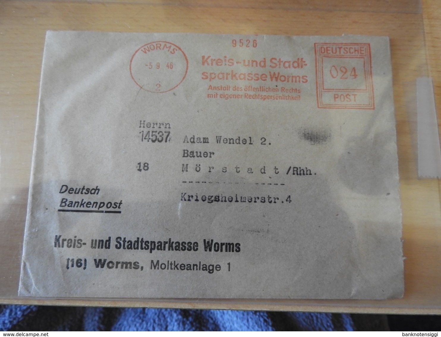 Alter Brief  Drucksache Kreis Und Sparkasse Worms 1946 - Bank En Verzekering