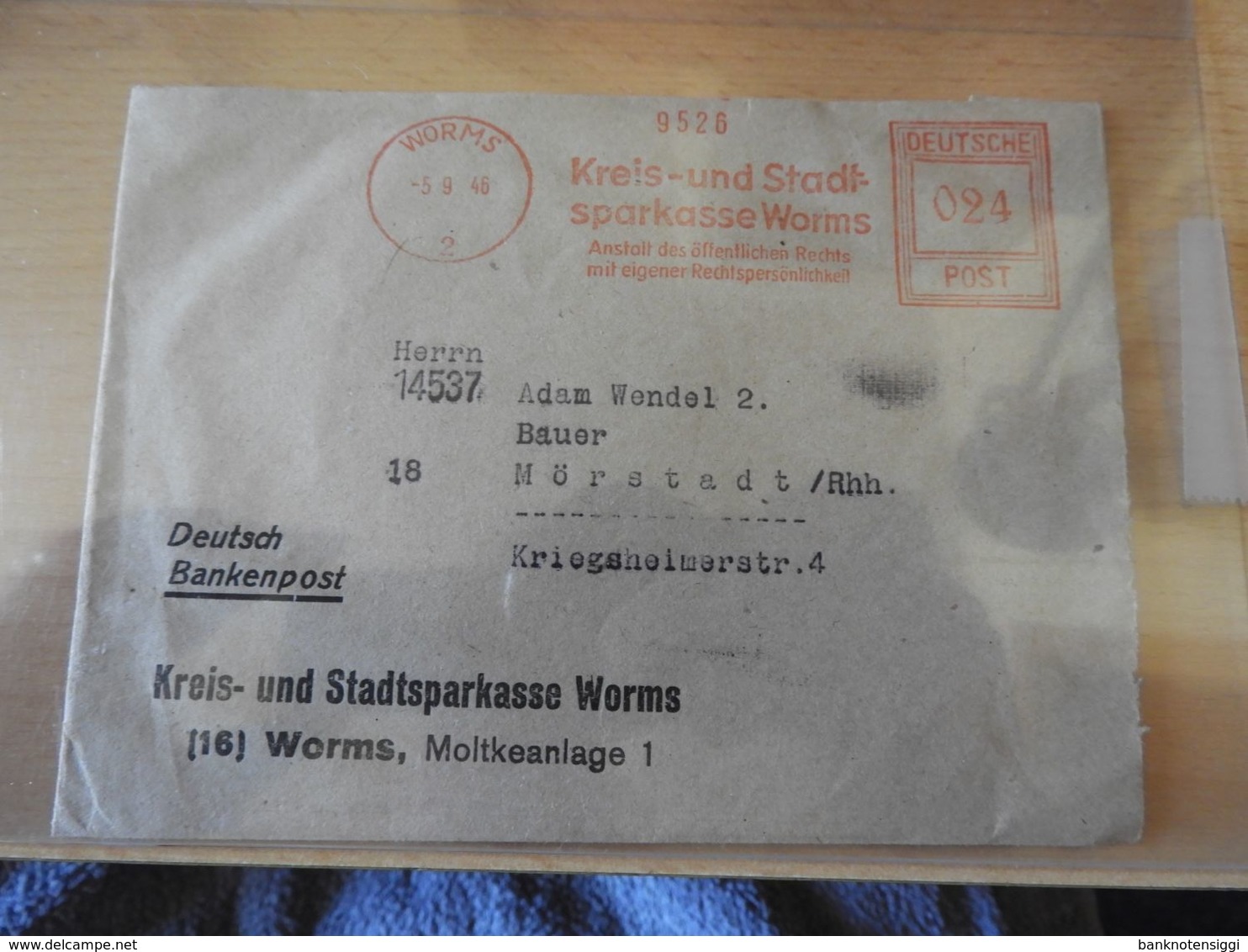 Alter Brief  Drucksache Kreis Und Sparkasse Worms 1946 - Bank & Versicherung