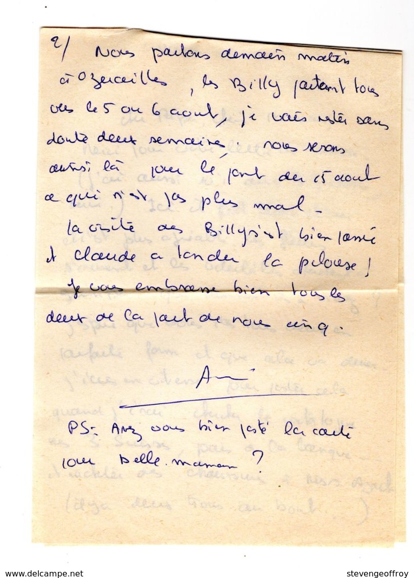 Lettre Manuscrite 1980 Voisins Papa Maman Famille Villaz Billy Ozerailles - Manoscritti