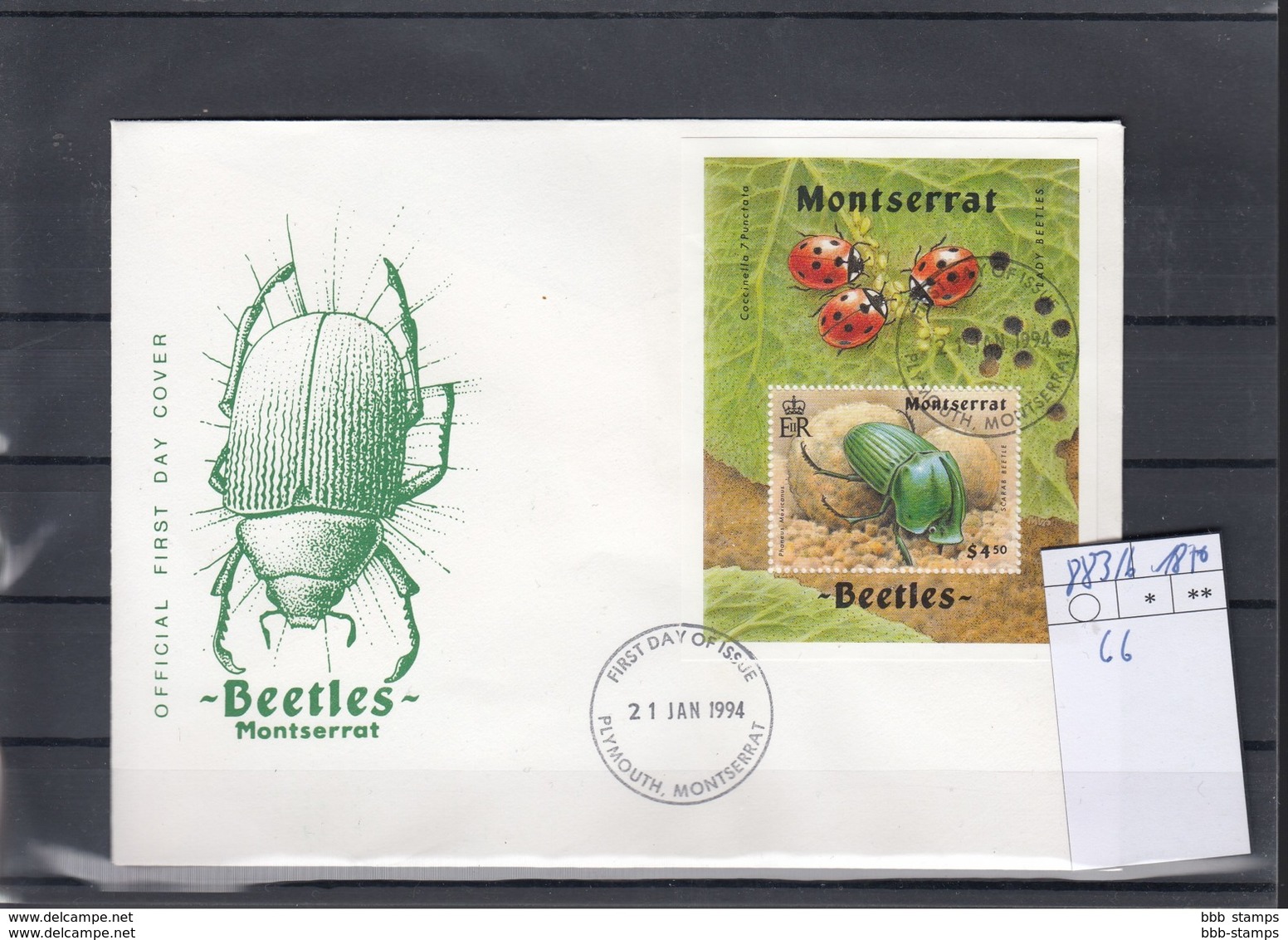 Montserrat Michel Cat.No. FDC 883/886 + Sheet 66 Beetles - Montserrat