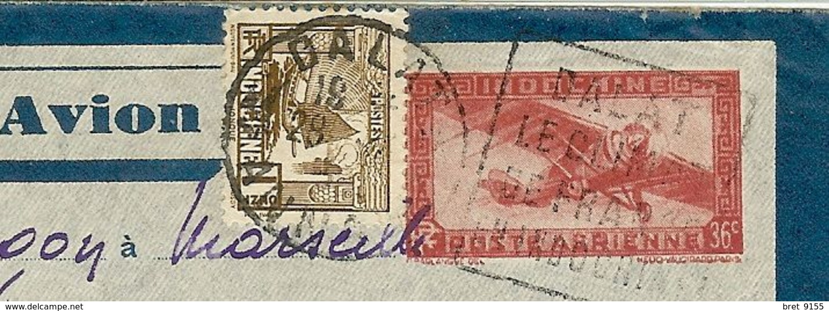 ENTIER POSTAL INDOCHINE À 36c  POSTE AERIENNE + COMPLEMENT JONQUE - Storia Postale