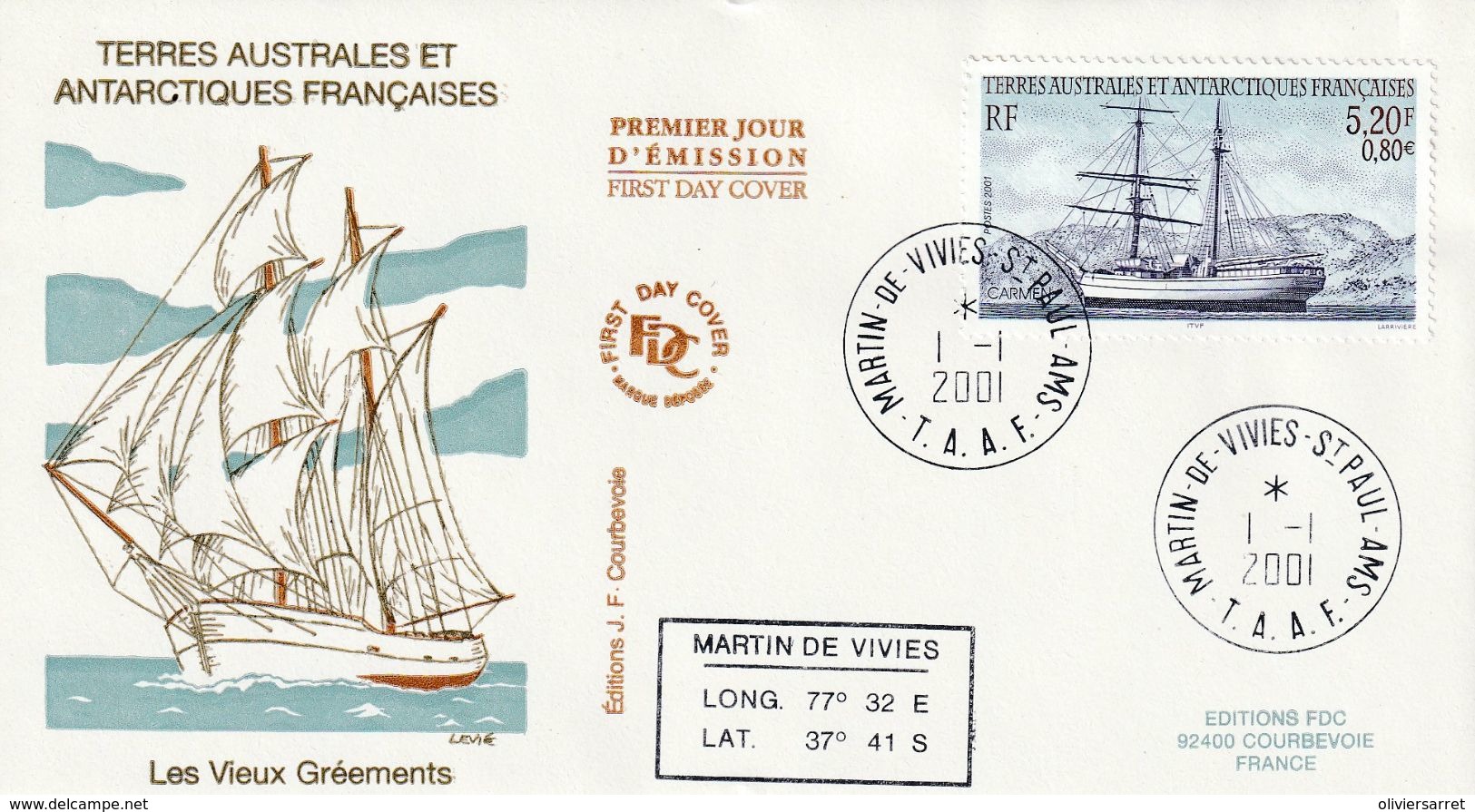 Terres Australes Et Antarctiques Françaises 2001 Bateaux Les Vieux Gréements - FDC