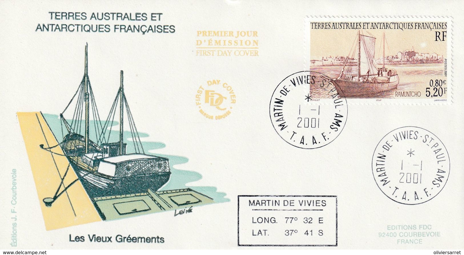 Terres Australes Et Antarctiques Françaises 2001 Bateaux Les Vieux Gréements - FDC