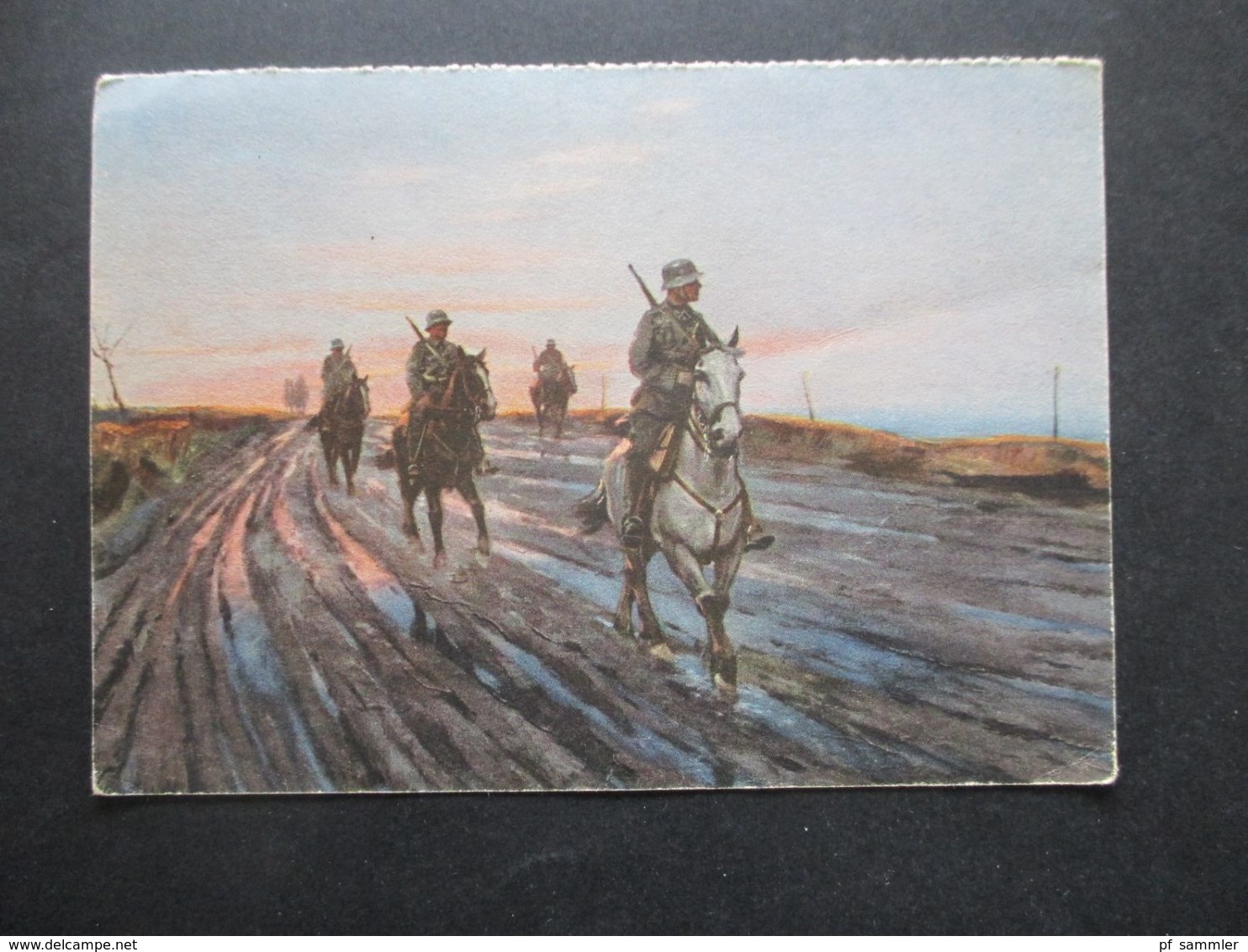 3.Reich Propagandakarte Kriegsopfer Wandkalender Bild 46 Deutsche Kavallerie Patrouille In Rußland Gemälde Schnürpel - Brieven En Documenten