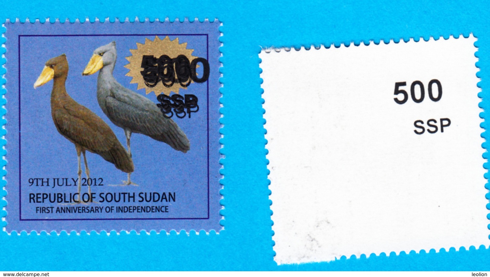 SOUTH SUDAN  Printing Trial Overprint Unadopted Proof On 1 SSP Birds Stamp 500 SSP On Golden Oval Südsudan Soudan Du Sud - Südsudan