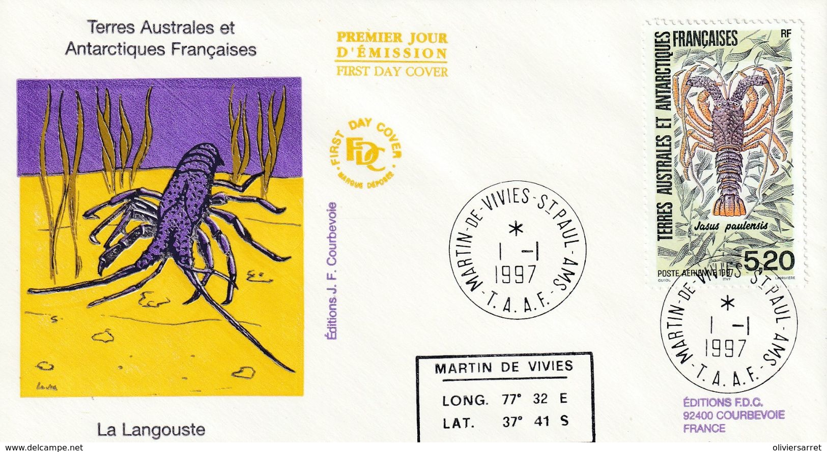 Terres Australes Et Antarctiques Françaises 1997 La Langouste - FDC