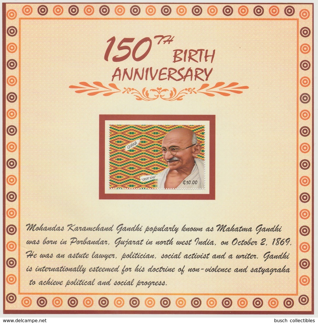 Ghana 2019 Mi. ? 150th Birth Anniversary Mahatma Mohandas Gandhi Souvenir Sheet Peace Nobel Price - Ghana (1957-...)