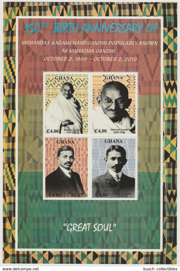 Ghana 2019 Mi. ? 150th Birth Anniversary Mahatma Mohandas Gandhi Souvenir Sheet 4 Stamps Peace Nobel Price - Ghana (1957-...)