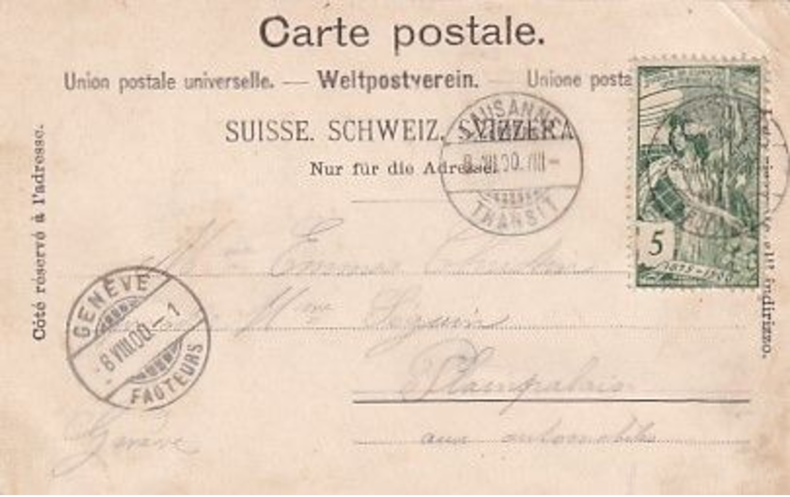 Gruss Aus Basel - UPU-Frankatur - 1900              (P-250-00330) - Basilea