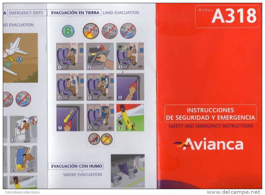 Lote TSA2, Colombia, Avianca, Airbus, A318, Tarjeta De Seguridad, Safety Card - Consignes De Sécurité