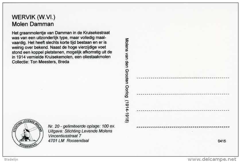 WERVIK - Kruiseke (W.Vl.) - Molen/moulin - Zeldzame Opname Van De Verdwenen Molen Damman Met Pletterstenen (ca. 1916) - Wervik
