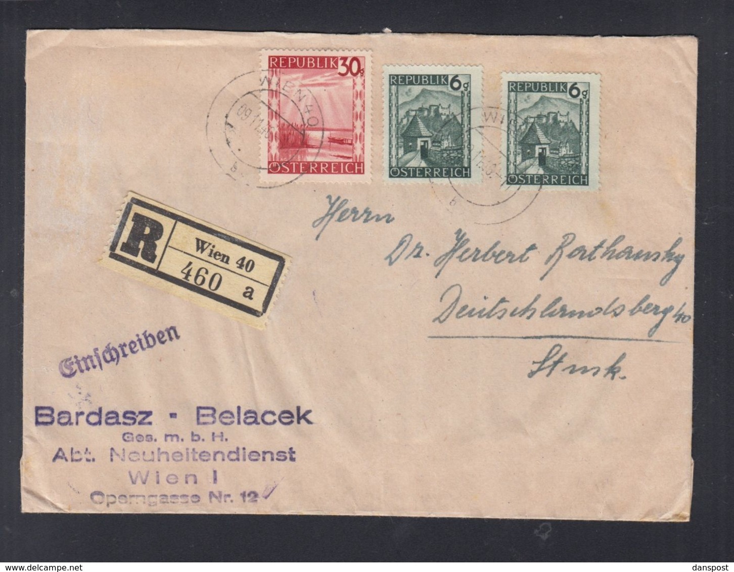 Österreich R-Brief 1946 Wien Nach Deutschlandsberg - Brieven En Documenten