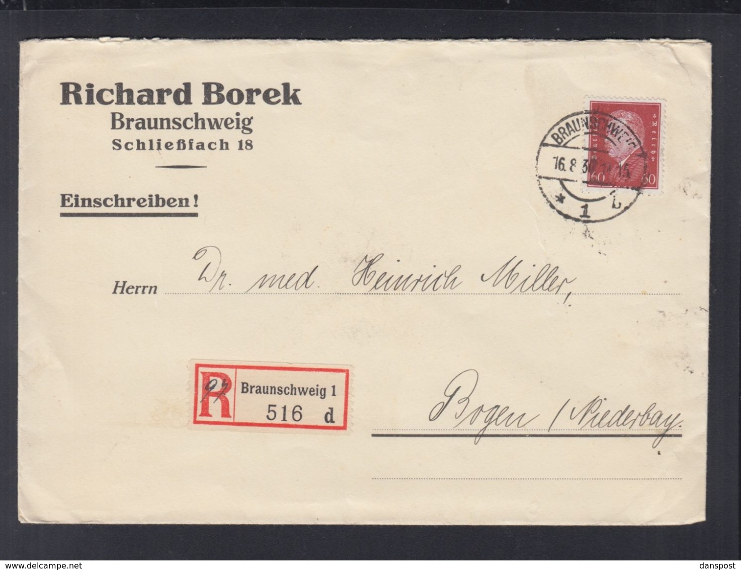 Dt. Reich Borek R-Brief 1930 Nach Bayern - Briefe U. Dokumente
