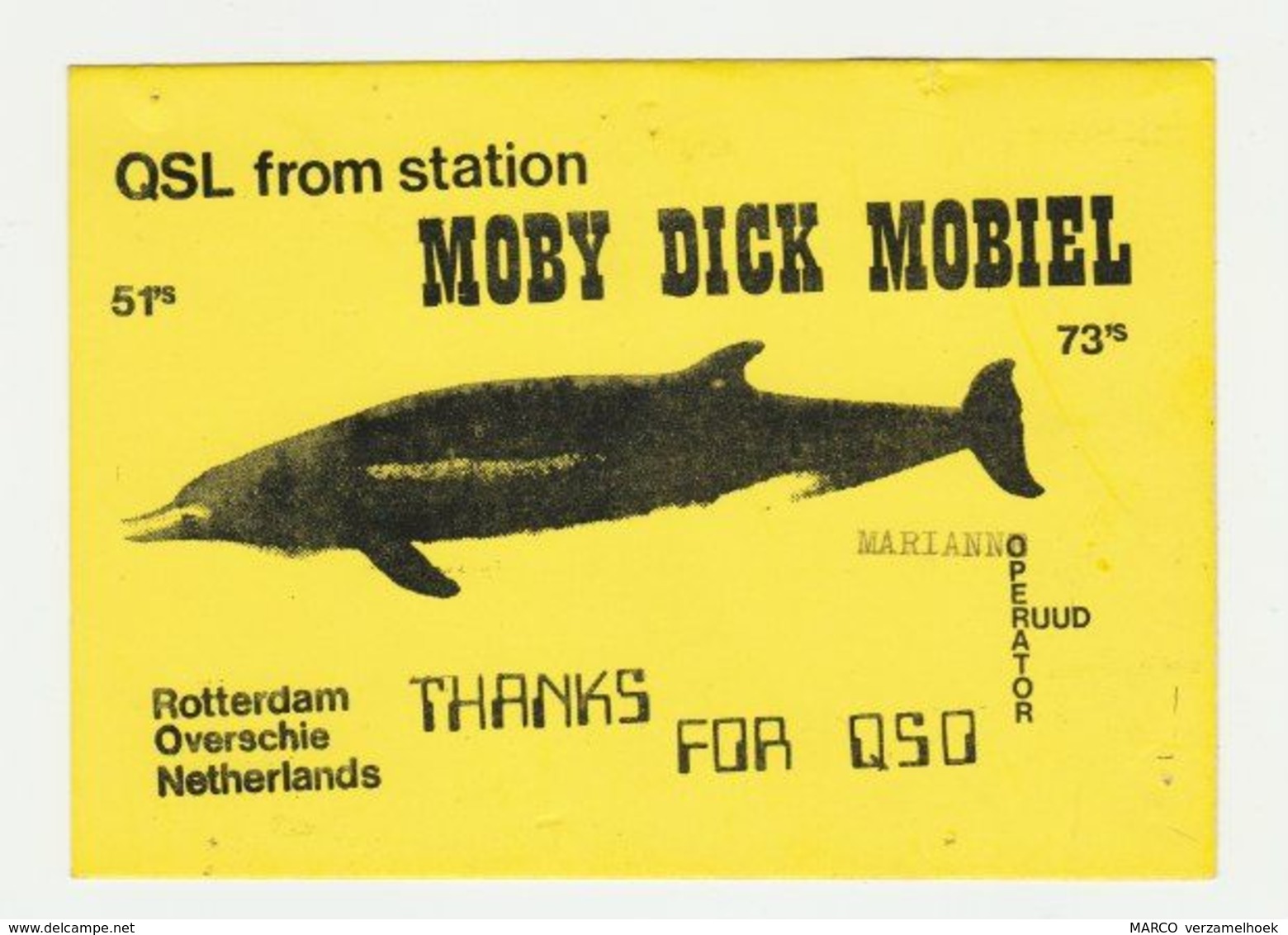 QSL Card 27MC Moby Dick Mobiel Overschie Rotterdam (NL) - CB