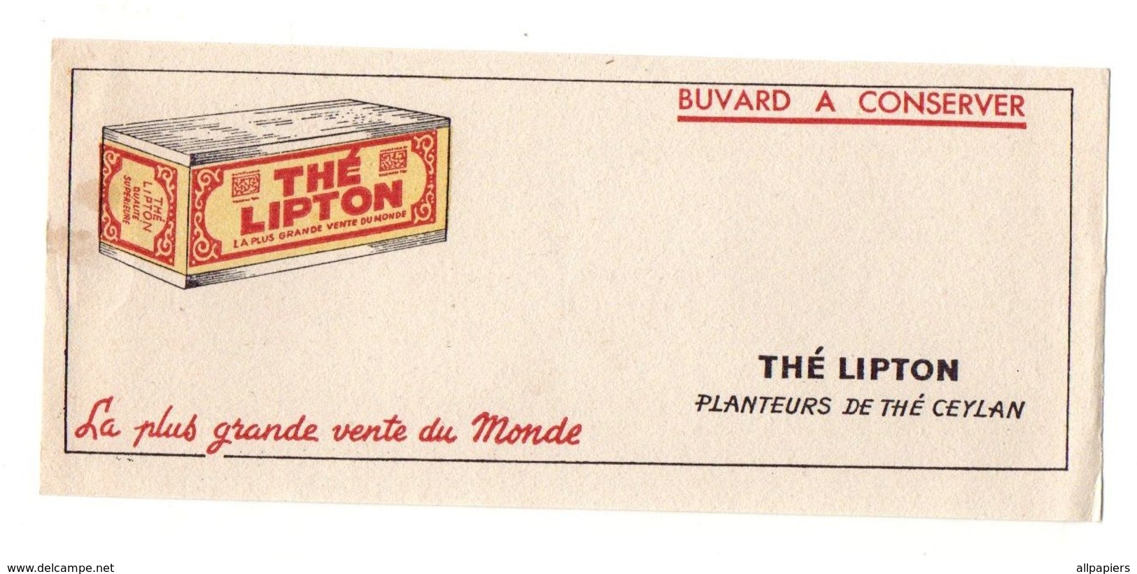 Buvard Thé Lipton Planteurs De Thé Ceylan La Plus Grande Vente Du Monde - Format : 21x9 cm - T