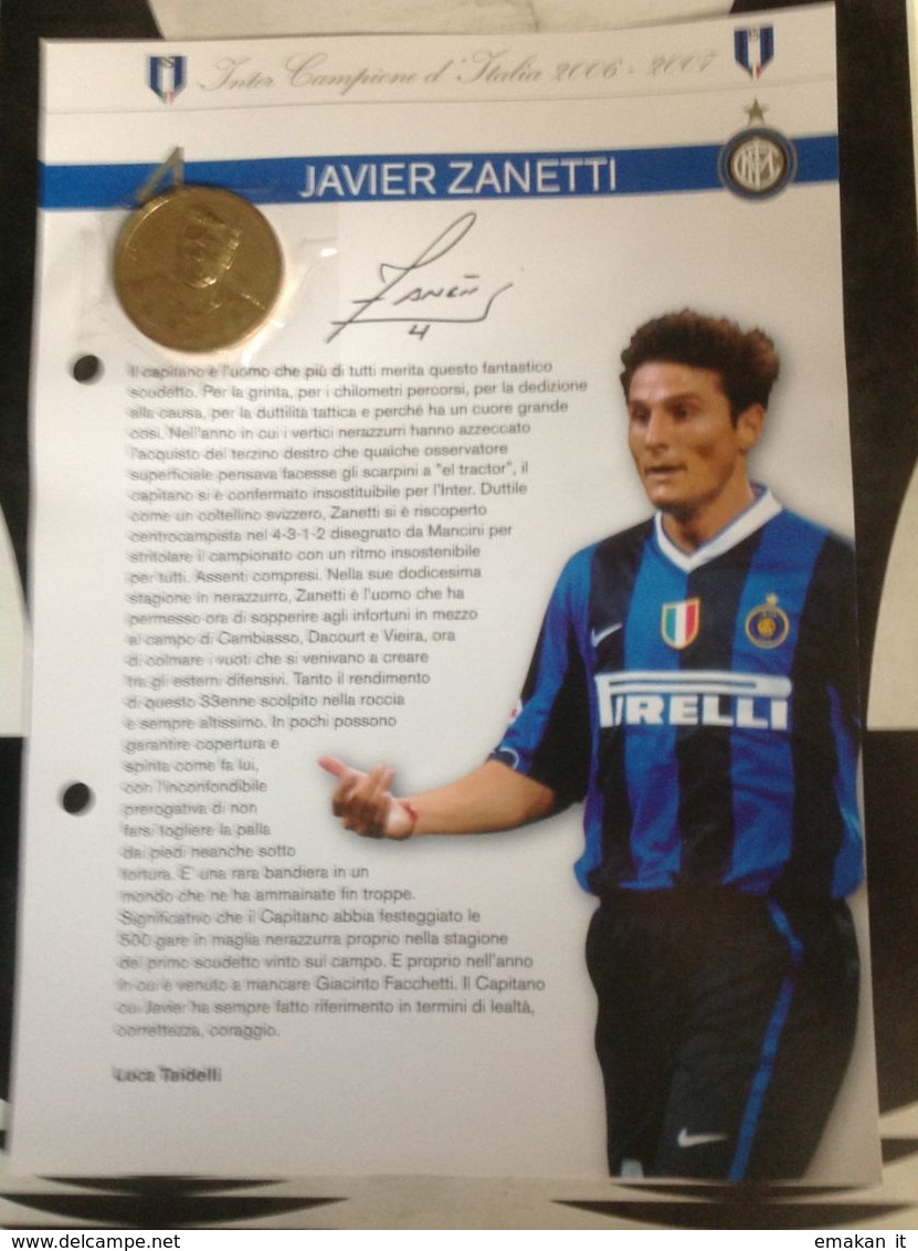 Medaglia Javier Zanetti Inter Campione D'Italia 2006- 2007  - COME NUOVA - Sonstige & Ohne Zuordnung