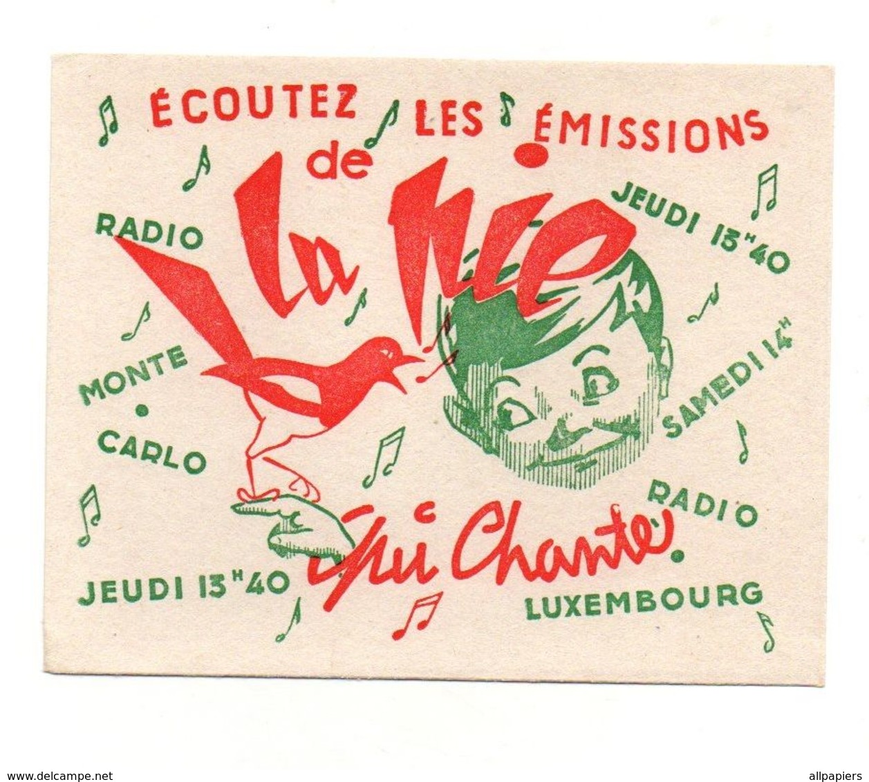 Buvard écoutez Les émissions De Radio Monte-Carlo Radio Luxembourg - Format : 11x14 Cm - Andere & Zonder Classificatie