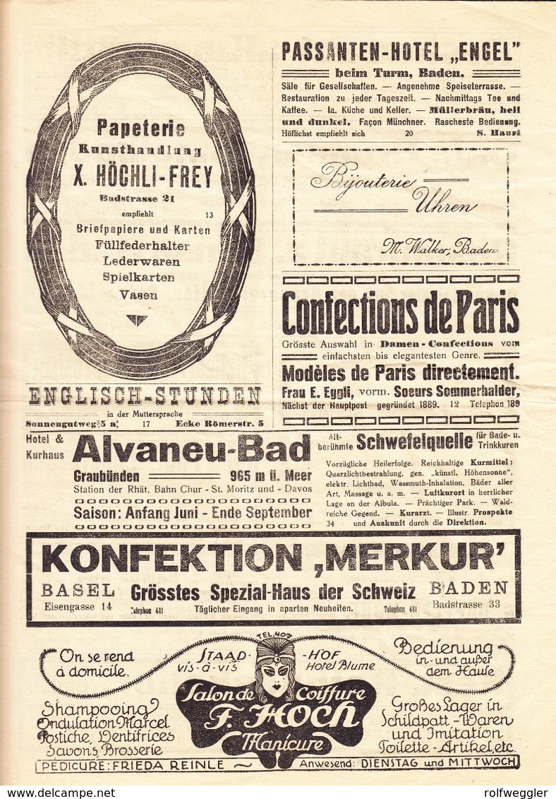 1919 Schweiz. Fremdenblatt Mit Offizieller Besucherliste Der Kurgäste In Baden (Aargau). 8 Seitig - Fashion