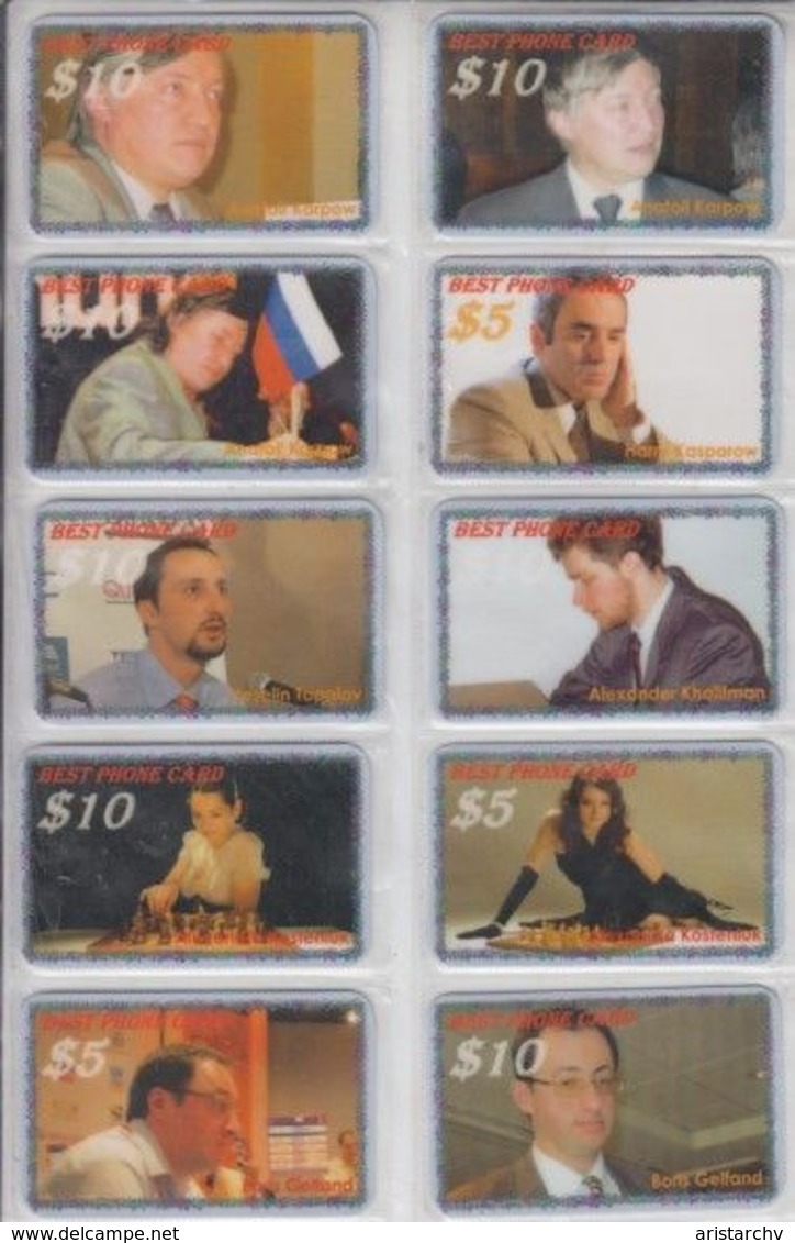 CHESS KARPOV KASPAROV TOPALOV KHALIFMAN KOSTENIUK GELFAND ANAND KRAMNIK KORCHNOI SET OF 14 CARDS - Spiele