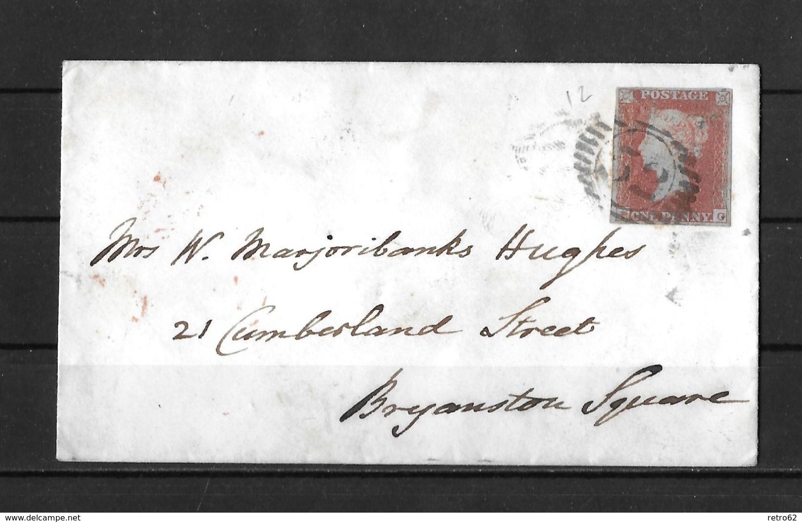 1850 Great Britain QV 1d Red Imperf Blued Paper On London 52 Cover To Piccadilly - Storia Postale