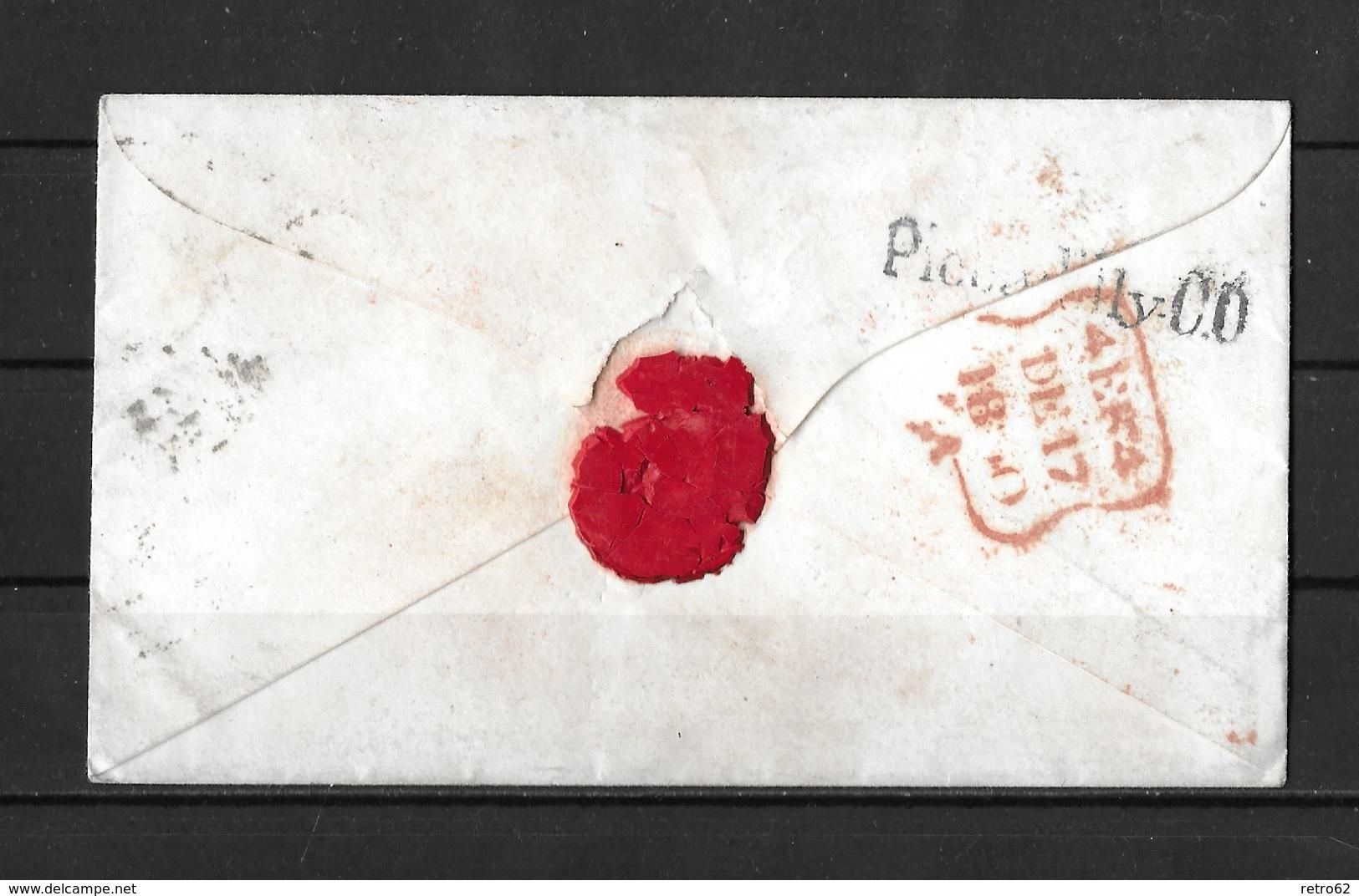 1850 Great Britain QV 1d Red Imperf Blued Paper On London 52 Cover To Piccadilly - Briefe U. Dokumente