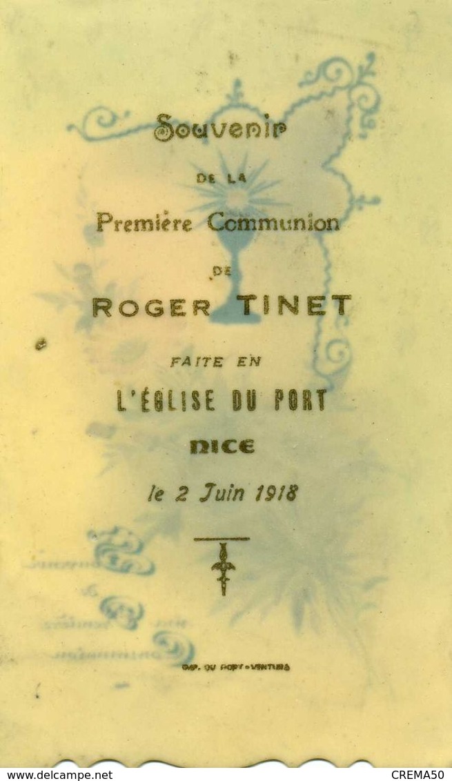 CANIVET  - Image En Rodoïd Peinte à La Main - Souvenir De 1ère Communion , Le 2 Juin 1918 à Nice - Devotieprenten