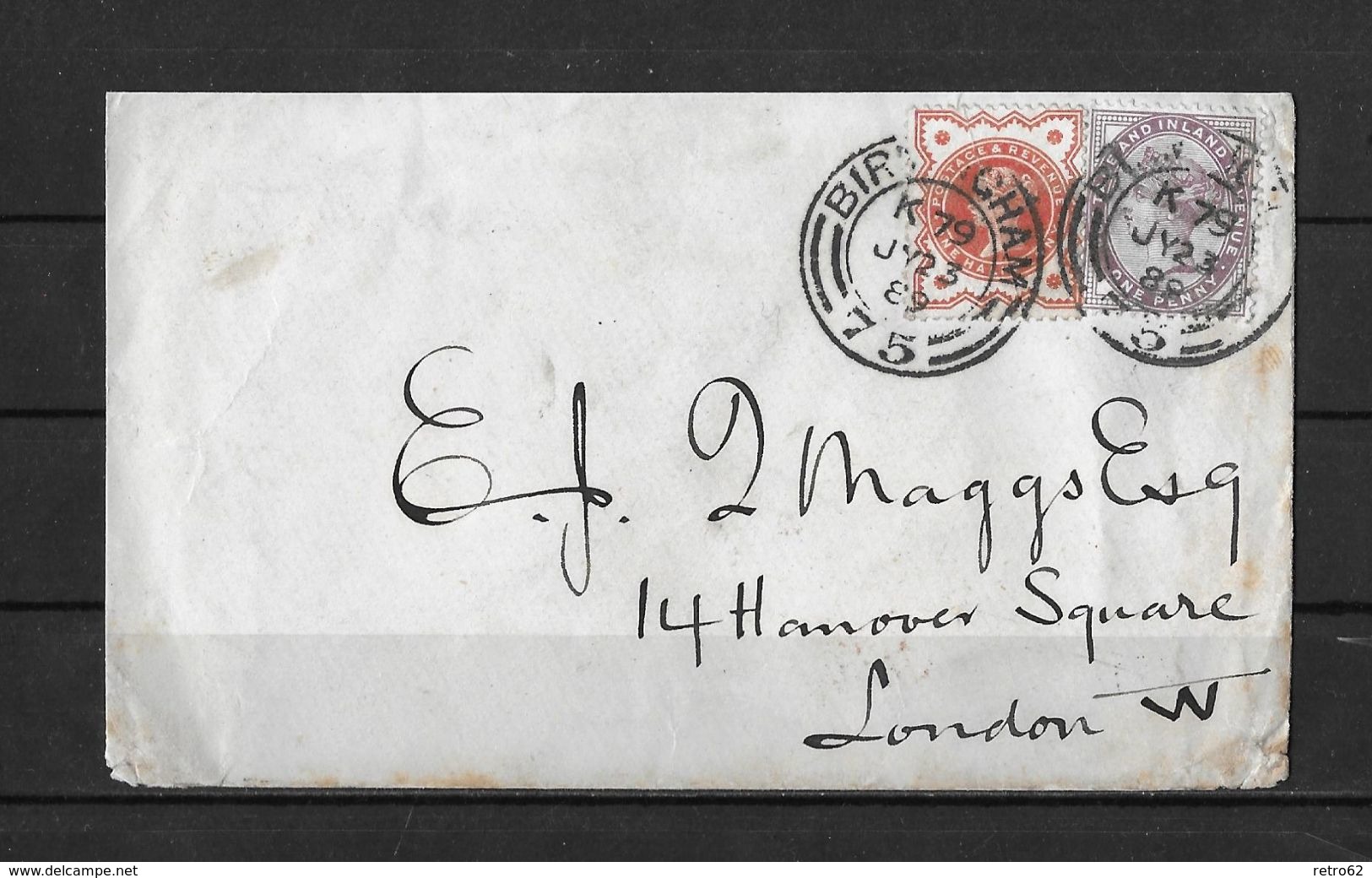 1889 Great Britain  QV The Rare 1 1/2d Rated Birmingham 75 Letter Cover To London - Briefe U. Dokumente