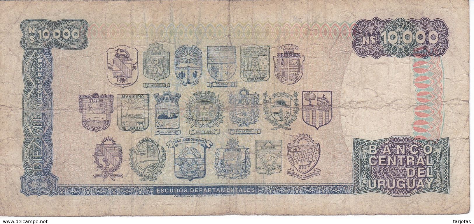 BILLETE DE URUGUAY DE 10000 PESOS DEL AÑO 1987 SERIE C (BANK NOTE) - Uruguay