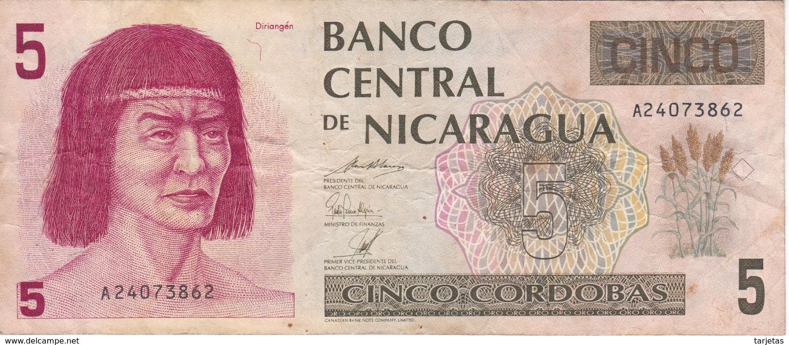 BILLETE DE NICARAGUA DE 5 CORDOBAS DEL AÑO 1991  (BANK NOTE) - Nicaragua