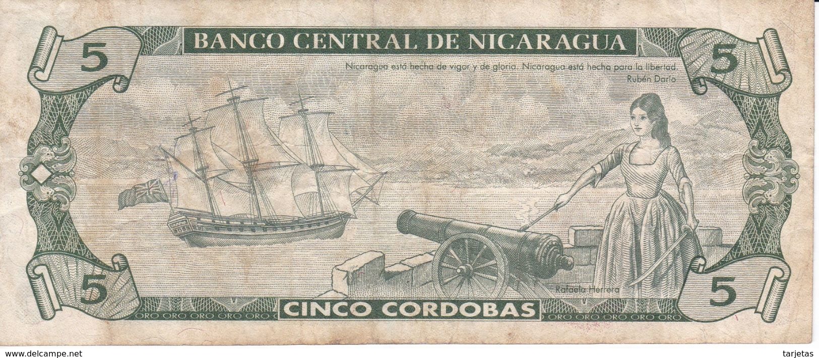 BILLETE DE NICARAGUA DE 5 CORDOBAS DEL AÑO 1991  (BANK NOTE) - Nicaragua