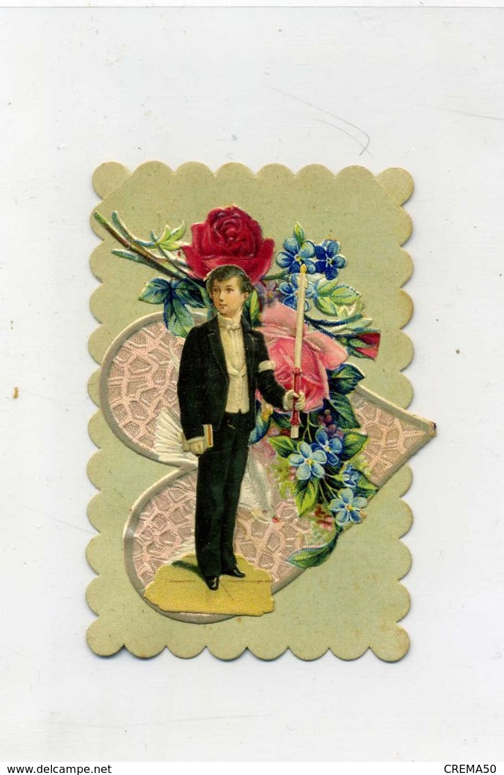 CANIVET  - Image Avec Découpis , Fleurs Coeur, Communiant - Souvenir De Première Communion - - Devotieprenten