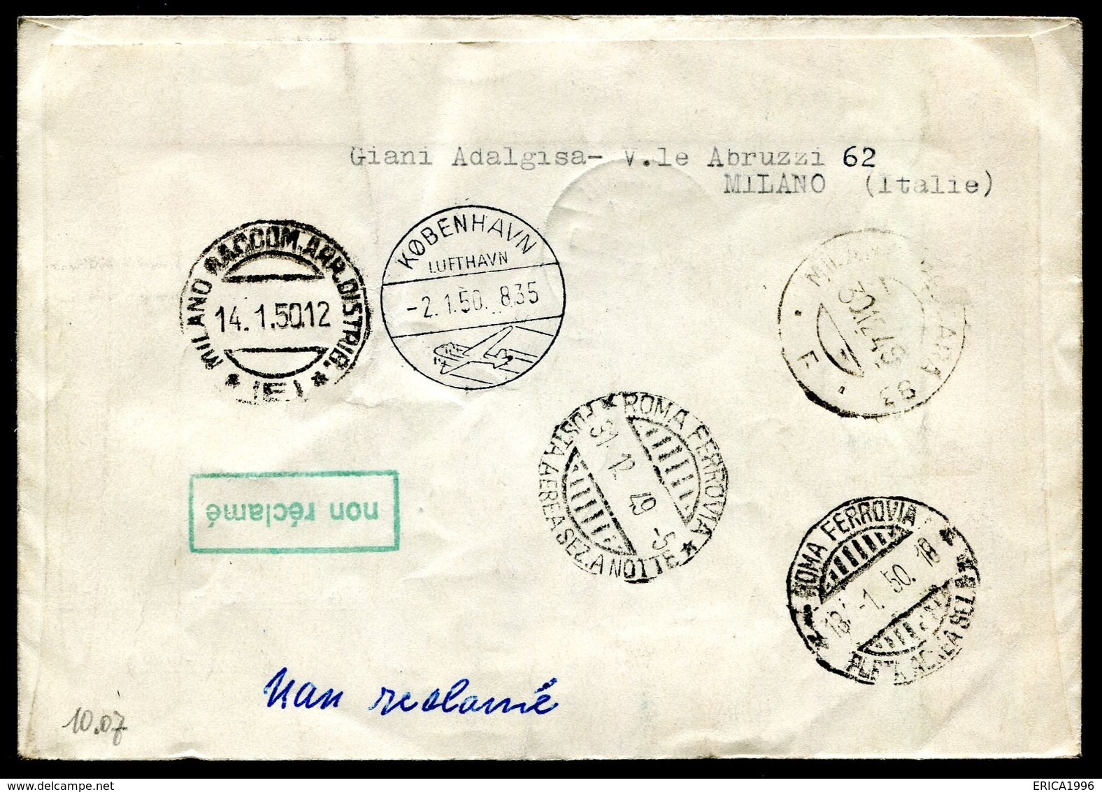 G10-7 SAN MARINO 1949 Aerogramma Affrancato Con UPU 100 L. Del 1949 Per Copenaghen, Annullo FDC, Numerosi Annulli Di Tra - Lettres & Documents
